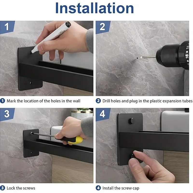 modern black stainless steel double towel rack 4 hook wall mounted towel holder for bathroom and kitchen matte 40cm length no drilling required modern towel holder durable construction towel rack for bathroom Product details 6