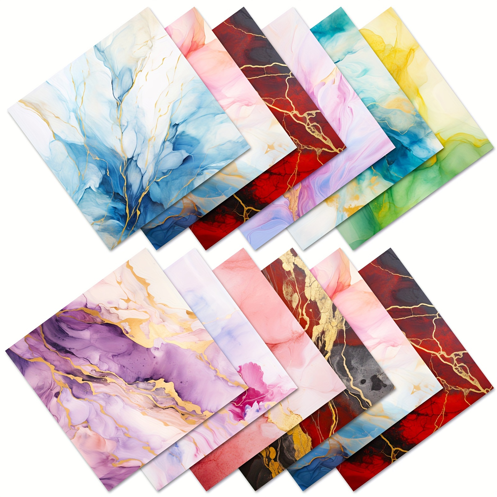 Image of 12 Sheets/pack Pink Marble Printed Material Paper 6in X 6in Paper Background Paper Handmade Paper Cutting Paper Decorative Paper Card Making Material Paper
