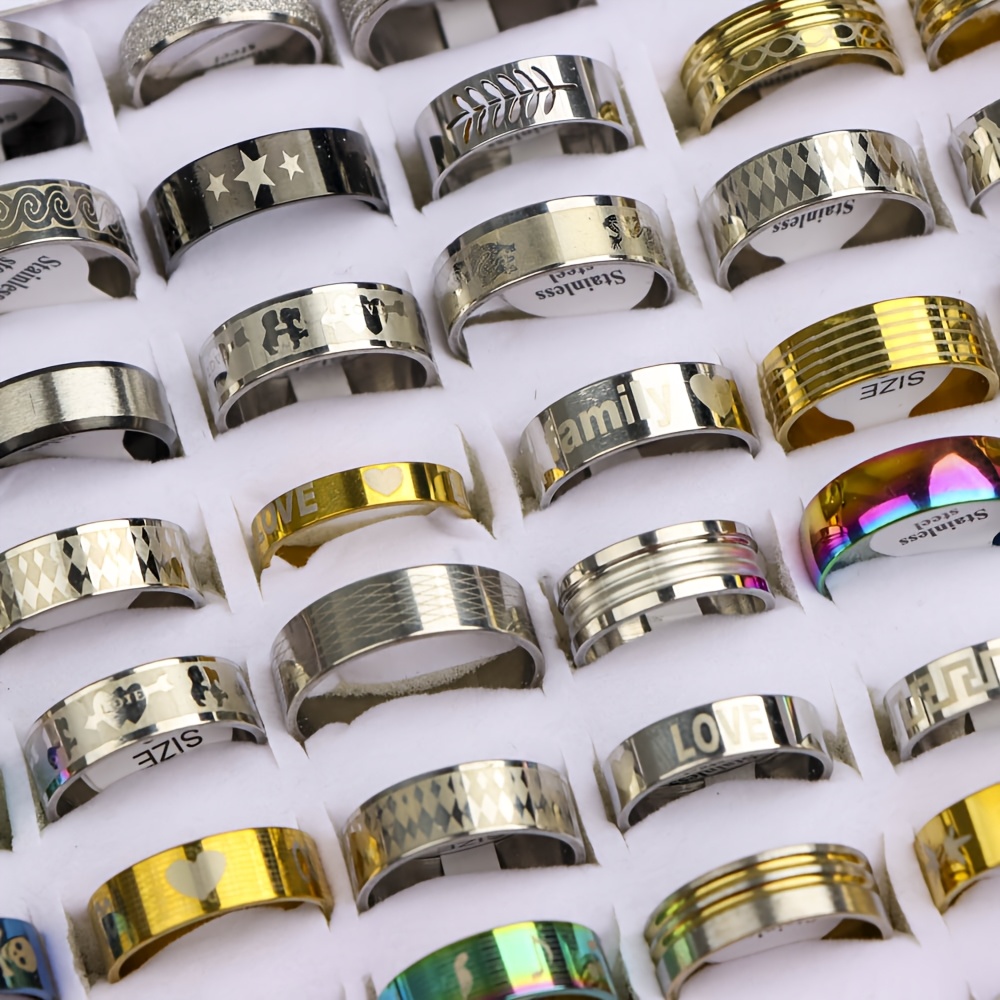 16pc Fashion Trendy Stainless Steel Rings, Mixed Styles