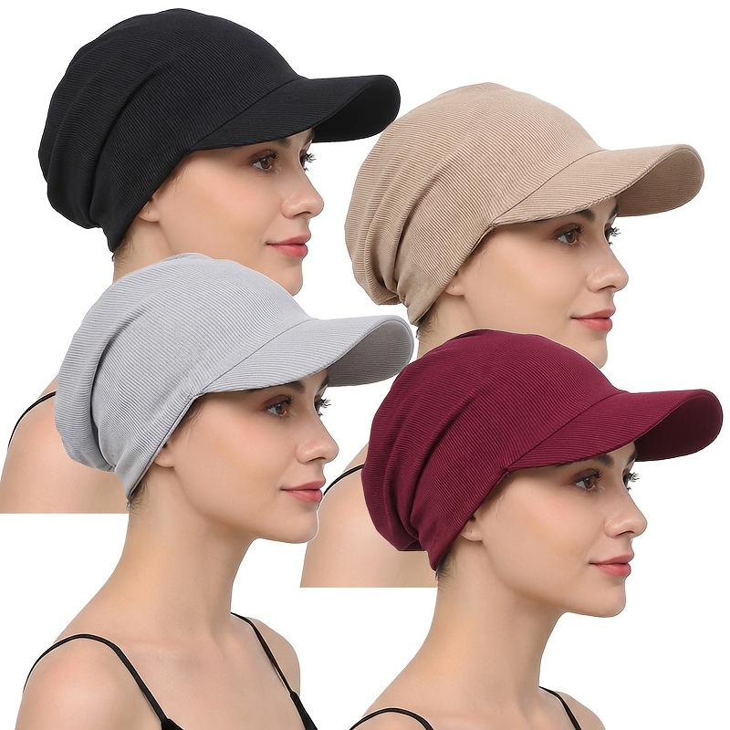 TEMU 4pcs Set Striped Cloth Peaked Headscarf Hat With Brim, Outdoor Travel Sun Hat