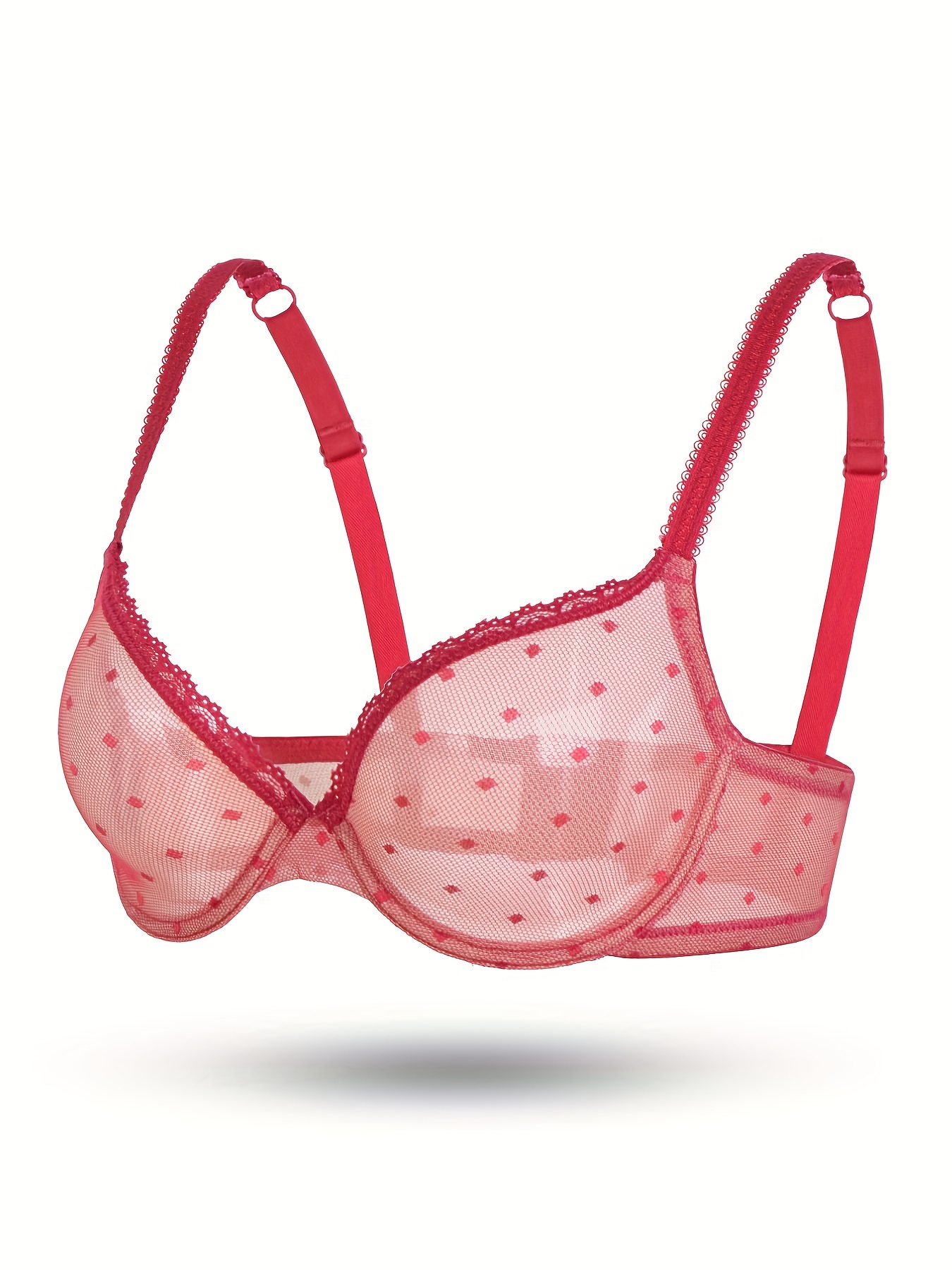 Polka Dot Mesh Unlined Bra Comfy Breathable Push Sheer Bra - Temu