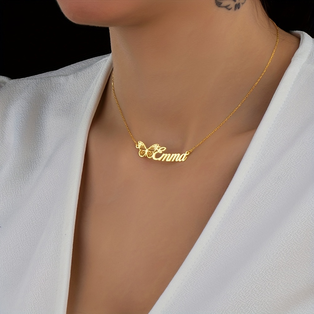 TEMU Custom Necklace, Elegant And , Personalized Name Necklace, 304l Stainless Steel Pendant Necklace, 18k Gold Plated/women's Fashion Accessory,