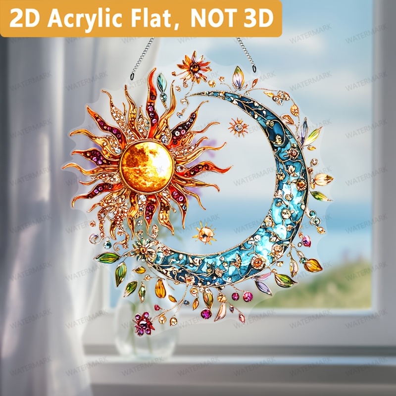 

2d Flat 1pc, 2d Flat, Bohemian Style Acrylic Suncatcher, Stained Glass Ornaments, Window Decoration Hanging, , Holiday Sign, (7.48''x7.87''/19cmx20cm) Porch , Wall , Home , Ideal Gift For