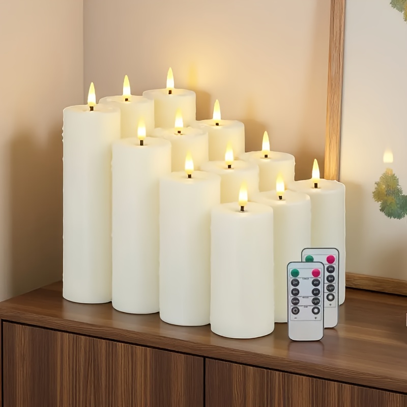 Image of 12pcs Flameless Flickering Candle With Remote & Timer - Realistic Wax-free Plastic Wax Candles Suitable For Christmas, Weddings, For Decor - Use, No Flame Hazard, Halloween