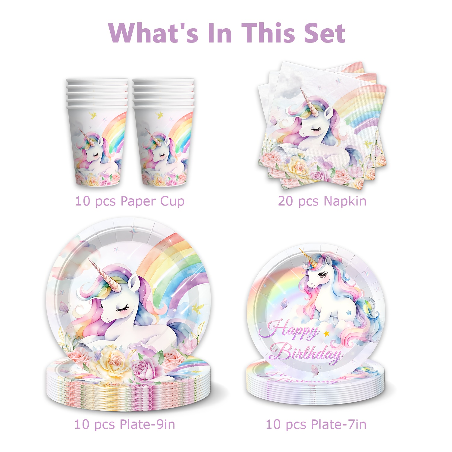 50pcs Pink Unicorn Party Decorations, Unicorn Theme Party Supplies Set, Including Dinner Plates, Napkins, Paper Cups, Pink Birthday Party Decorations, Decorations, Birthday Party Tableware Set