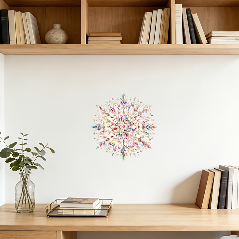 TEMU Stained Large Mandala Snowflake Wall Stickerboho Retro Colorful Art Wall Decal, Winter Christmas Holiday Festive Atmosphere Layout, Removable