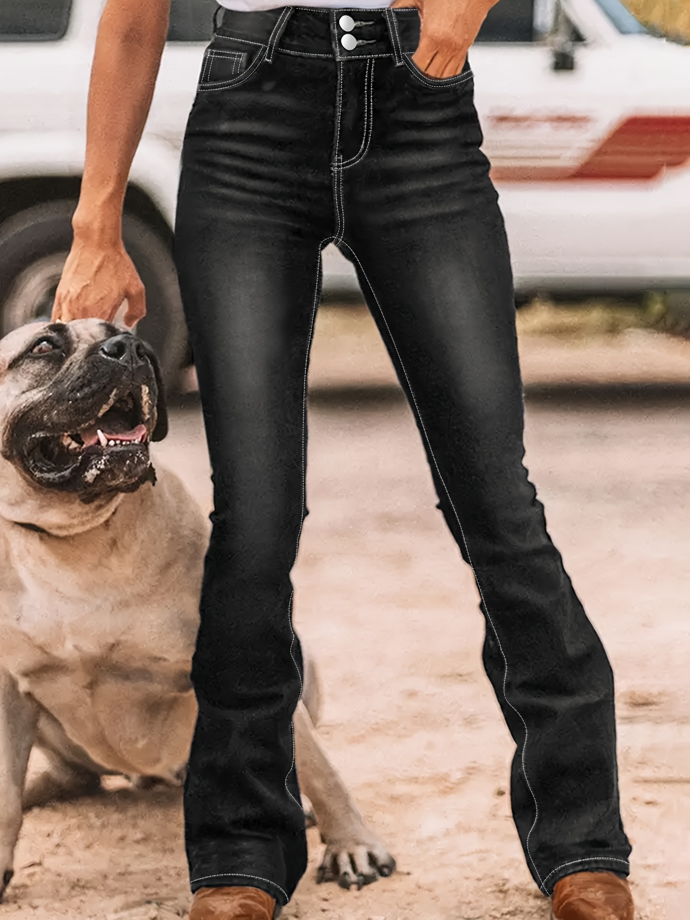 women's high waist stretch bootcut jeans vintage style Temu