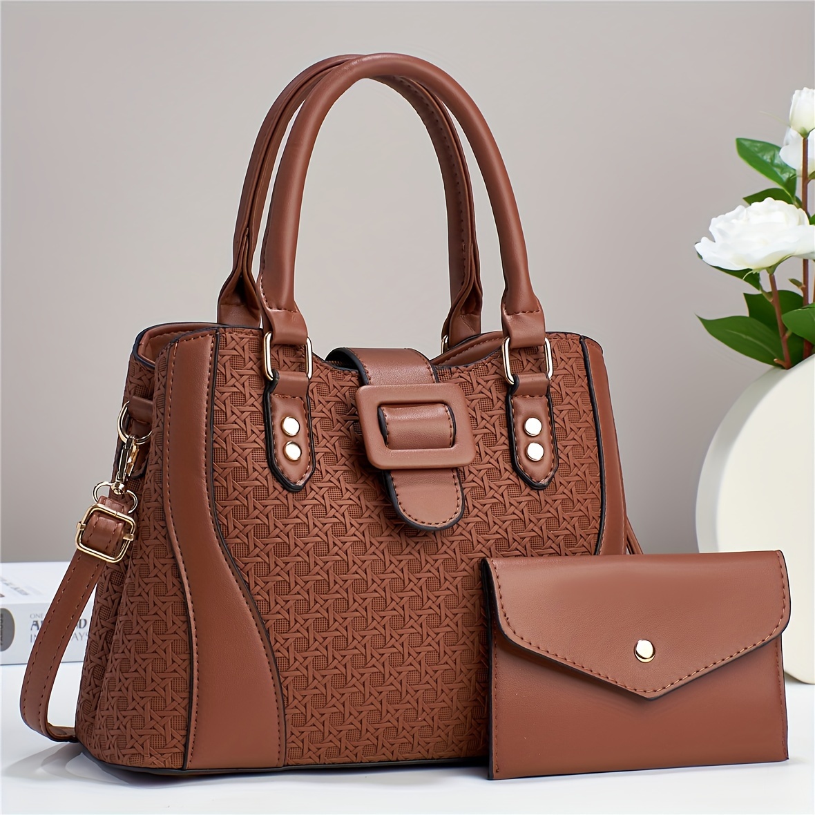 new woven two piece set fashion handbag women light luxury Temu Canada