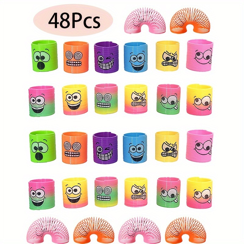 

48pcs Fun Spring Rainbow Coil Set - Mini Stacking Rings For Parties, Carnival Prizes & Gift Bag Fillers - Ideal For Easter,