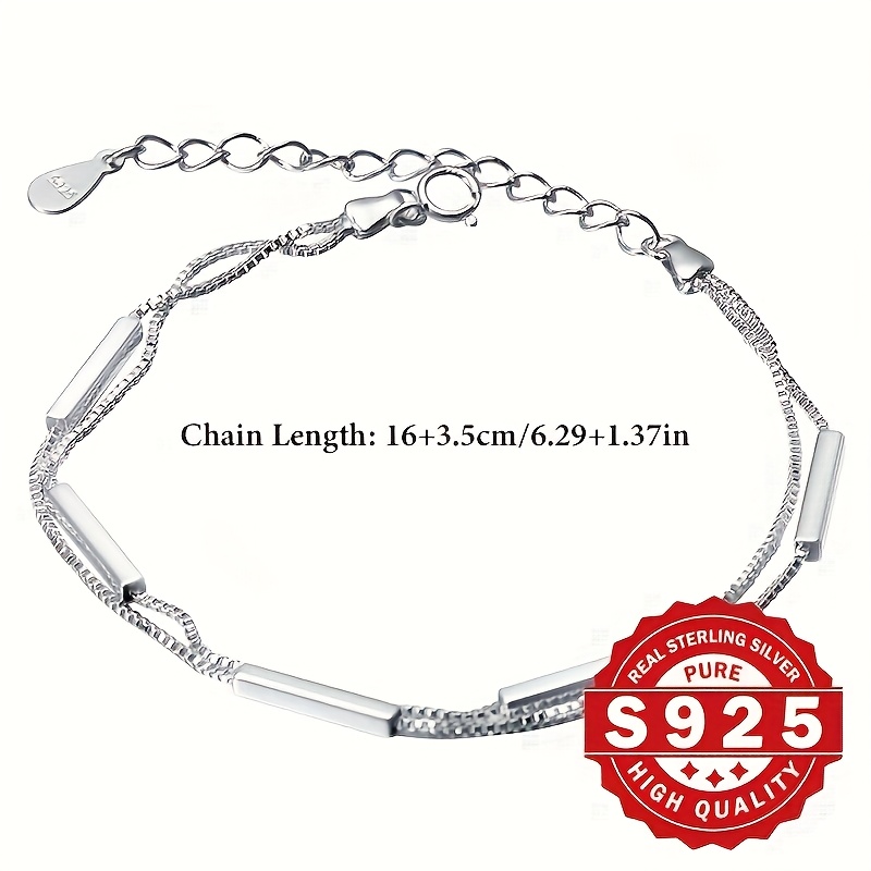 S925 Silver Double Layer Polished Box Bracelet