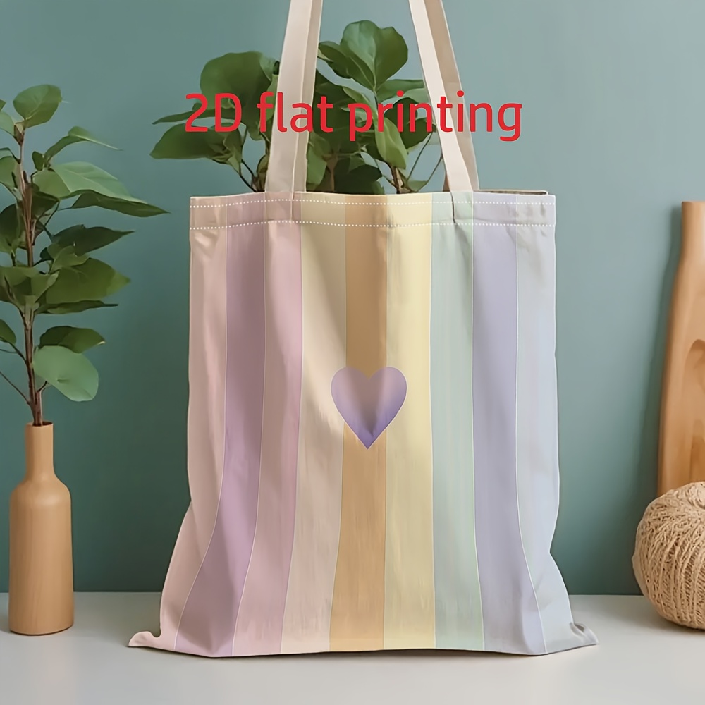 TEMU Sac fourre-tout plat 2D en toile à motif rayé coloré, grand sac à bandoulière de grande , sac fourre-tout en toile, idéal pour , et les vacances