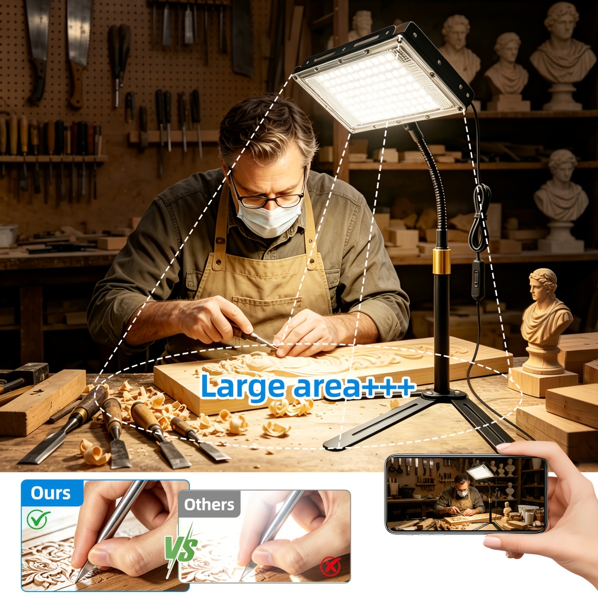 Flexible USB Work Lights with Telescopic Rod and Adjustable Angle