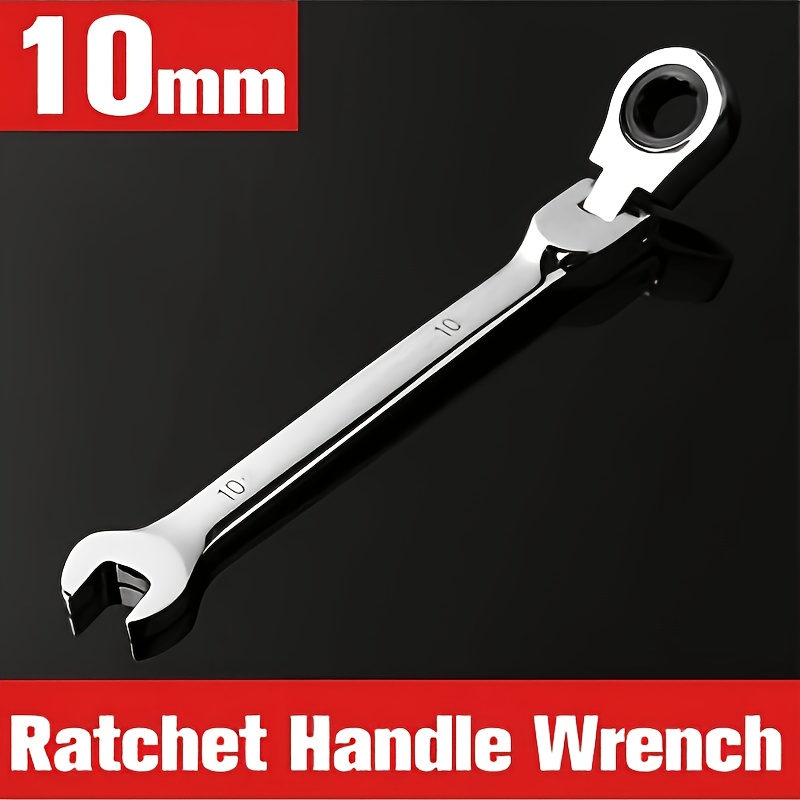 TEMU 10mm Multi-functional Ratchet Wrench With Adjustable Torque & Movable Head - Vanadium Steel, Ergonomic Grip For Cars, Bikes, Motorcycles,