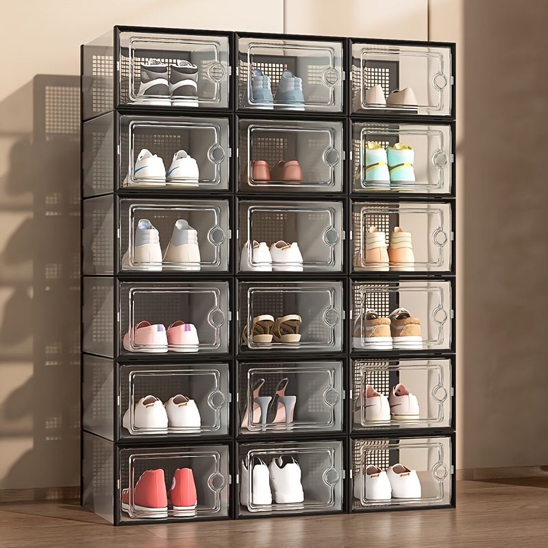 

6/12pcs Transparent Shoe Box With Lid, Free Combination Shoe Cabinet, Foldable & Stackable Shoe Box, Thickened Sneaker Container, Space-saving Storage Organizer For Entryway, Bedroom, Home, Dorm