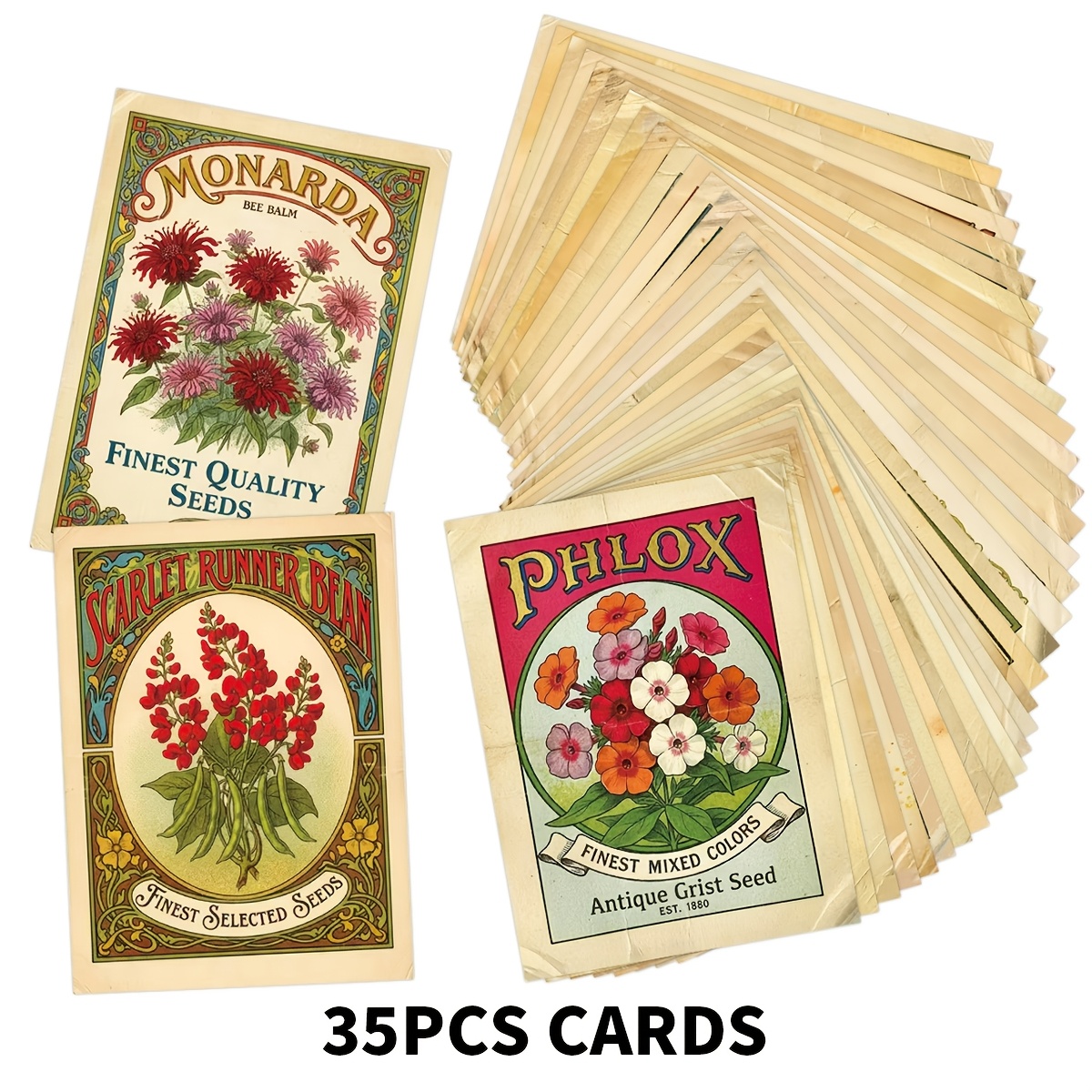 TEMU 35pcs Suitable For Gardening Vintage Botanical Seed Postcards - Flower & Vegetable Seed Illustration Cards, Suitable For Scrapbooking,