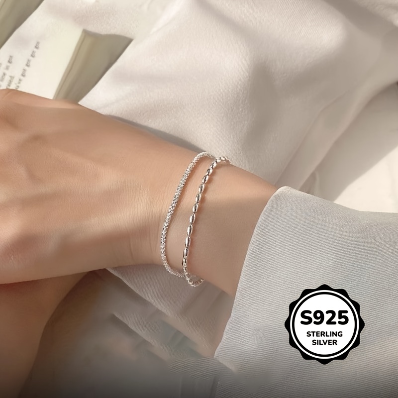 925 Silver Starry Rice Grain Double Layer Bracelet
