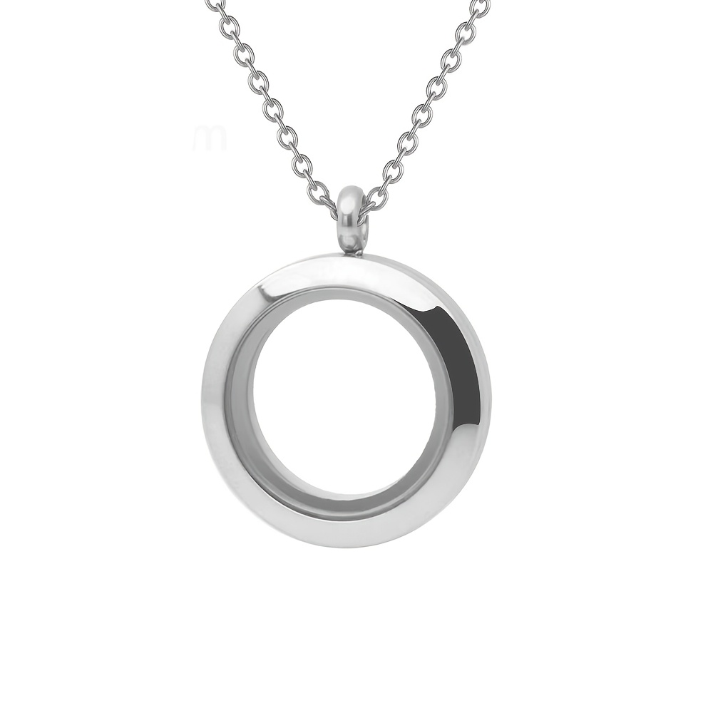 TEMU Round Pendant Necklace Locket Charm Stainless Steel Necklaces For Women Men Jewelry Chain Around Neck Necklace Decoration Gifts