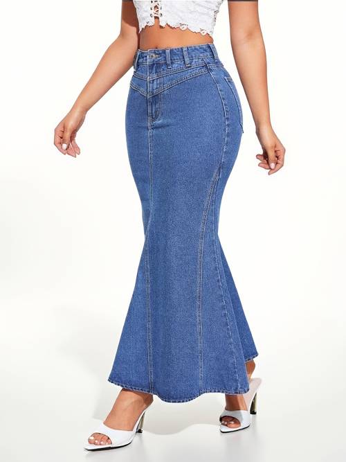 dames hip-hugging denim rok midi rok 2026 lente/zomer -length fit hip-hugging ruffle fishtail rok