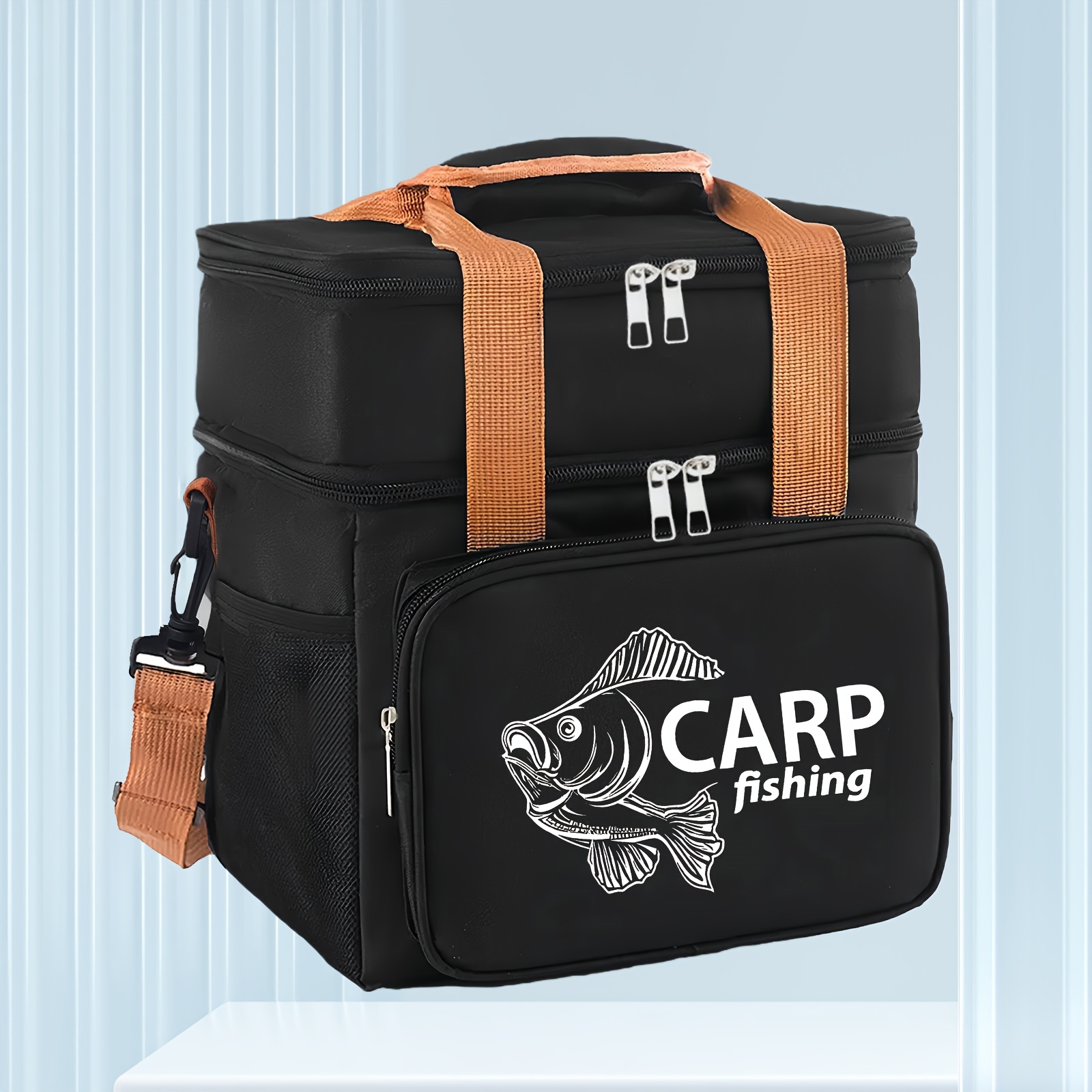 TEMU 1pc Carp Fishing Lunch Tote Bag - Large Capacity Bag With Durable Oxford Fabric, Portable For , Camping, Picnics Non-food Contact