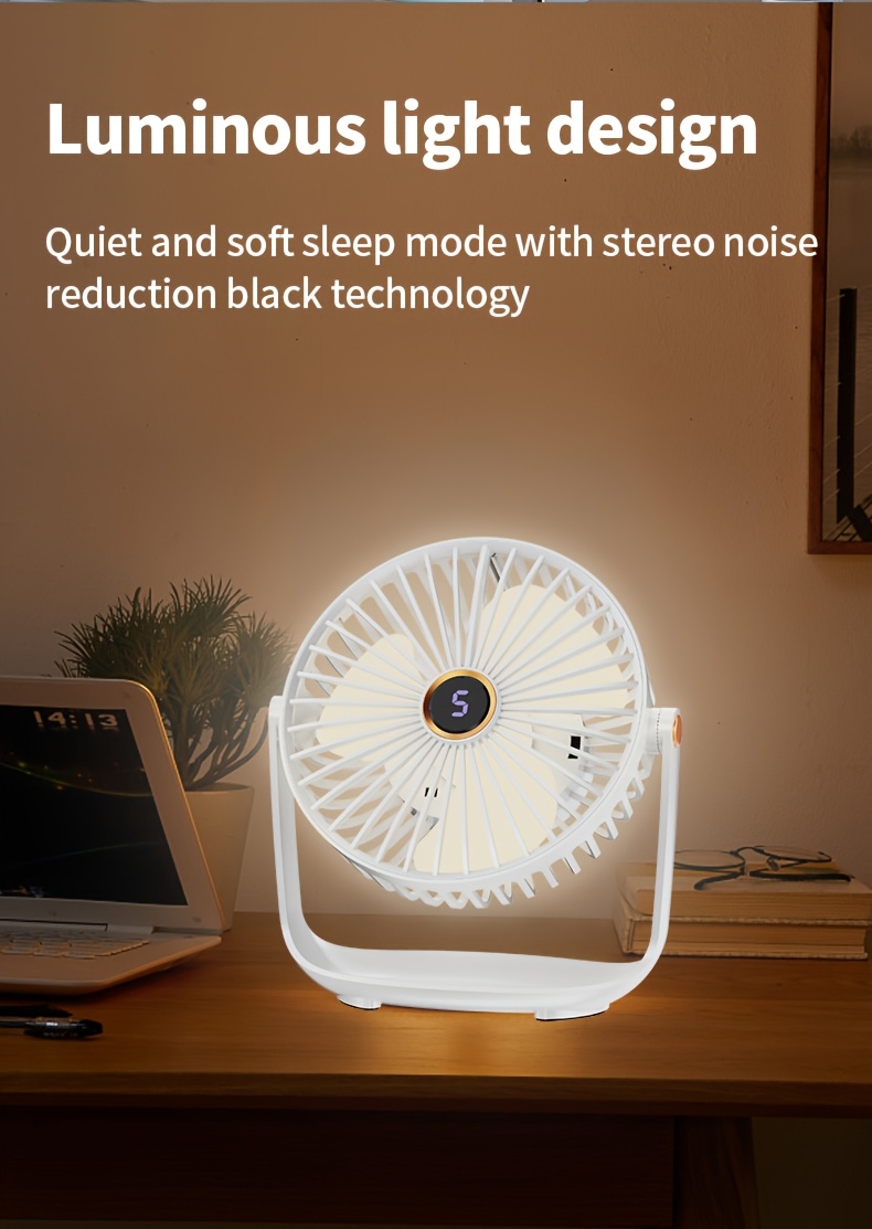 jkuoo portable desktop fan with 360 rotation quiet brushless motor 5 speed adjustable settings night light feature usb charging for long   ideal for   camping fishing details 7