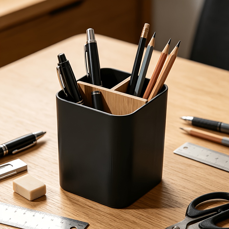 1pc Pencil Storage Box - Divided Desktop Storage Box, With Pen Holder Office Organizer, Bathroom Cosmetics Storage Box, Living Room Sundries Storage Rack