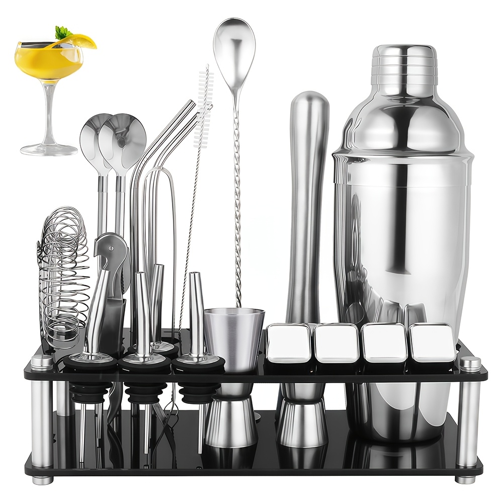 Image of Cocktail Shaker Set, 23pcs Stainless Tools, Includes An Acrylic Stand And Cocktail Recipe Book, Professional Bartending Tools Suitable For Home, Bars, Parties, And More