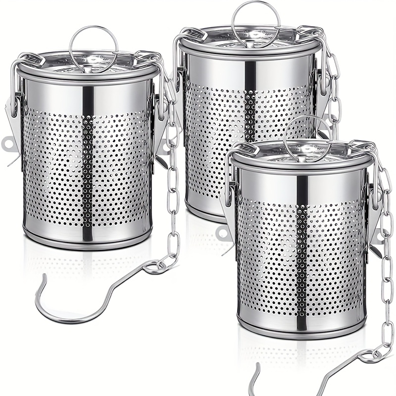 3pcs Large Tea Infuser For Loose Leaf, Stainless Steel Tea Strainers And Spice Ball, Extra Fine Mesh Strainer With Chain Hook And Lid