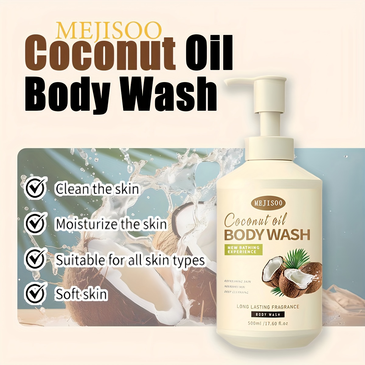   óleo de coco gel de banho - limpeza   e hidratante com óleo de coco, fragrância de coco  ,   os tipos     (sensível,  , oleoso,  ) - homens e mulheres - 500ml/17.64fl.oz,  s diários com a pele, design de garrafa elegante,    ,   para o   da pele,   de  s da pele, gel de banho para mulheres, gel de banho   0