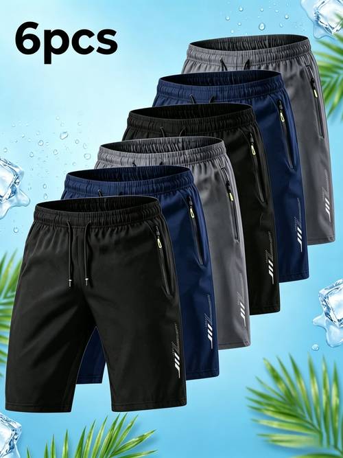 6pcs mens solid color athletic shorts high stretch quick shorts with zipper pockets for workout yoga training