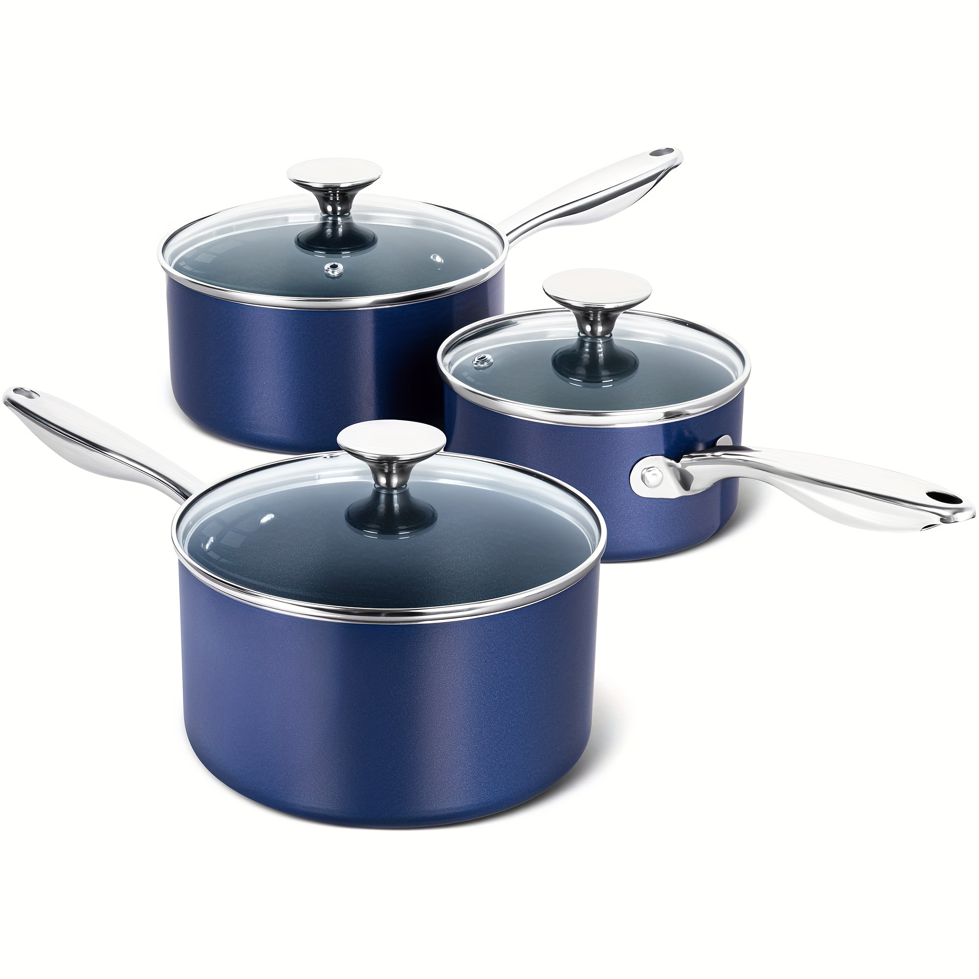 Sauce Pan Sets, Ceramic Saucepans With Lids, Sauce Pans With Lid, Nonstick Saucepan Set, Small Pot With Handle, Oven Safe, Blue