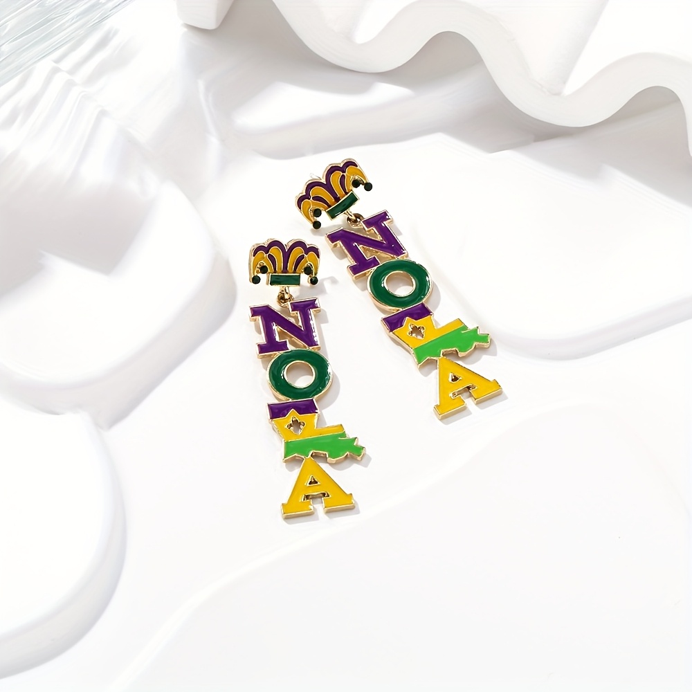 

1 Pair Elegant Zinc Alloy Enamel Earrings, Simple & , Non-feathered Drop Dangle, With Irish Carnival Boot Letter & Jester Hat Design, For Women, Daily & Party Wear, Mardi Gras Accessory,