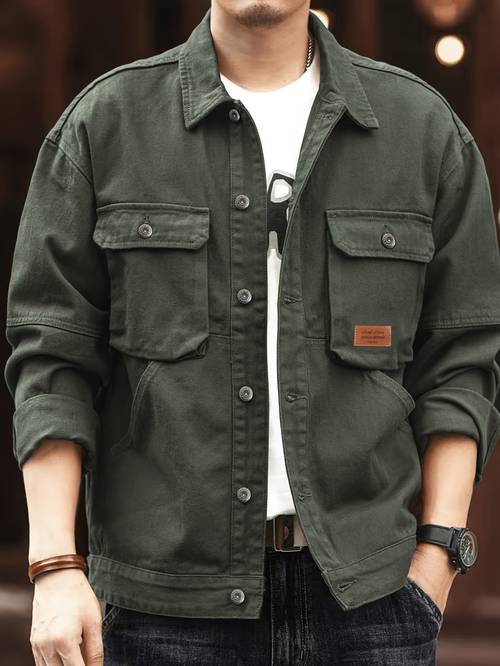 mens heavy duty jacket button front workwear coat with multiple utility pockets non stretch fabric for formal casual outfits retro outerwear big tall sizes button closure jacket casual attire classic collar durable construction casual wearers plus size cover up outerwear long jacket for men jacket trouser big and tall jacket plus size denim jacket plus size curvy man outdoor wear statement piece