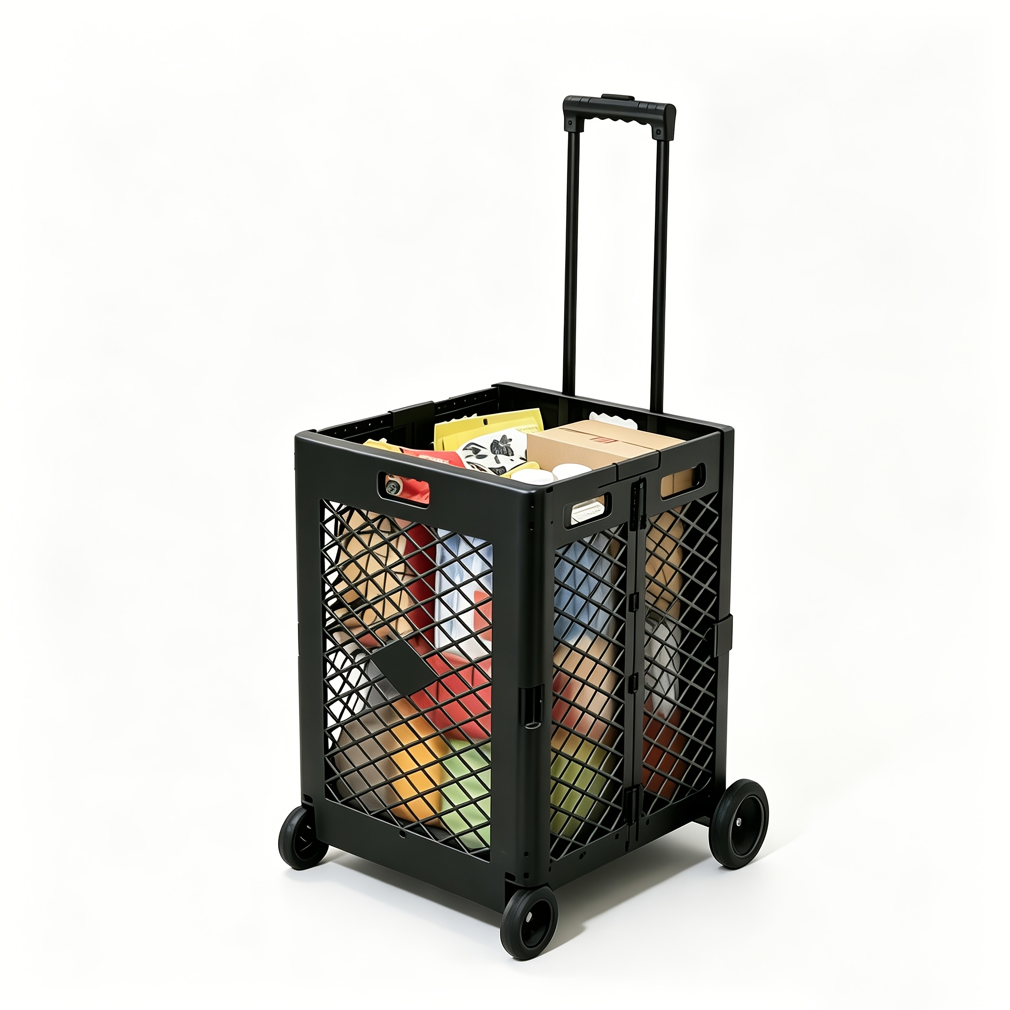 TEMU Carrello della pieghevole in rete, carrello multifunzionale con ruote e telescopico, scatola in rete traspirante, per il trasporto di articoli e