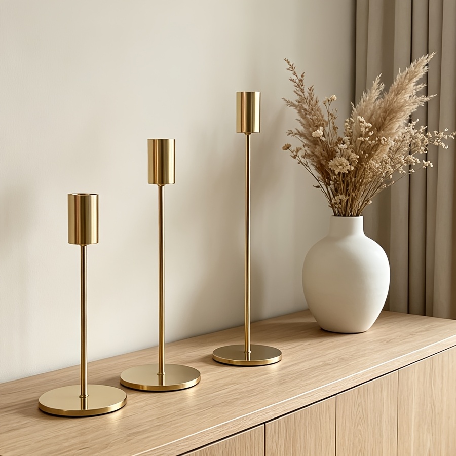 TEMU 3pcs Iron Candle Holder, Romantic European-style Wedding And Banquet Decoration, Candlelight Dinner Decoration, Round -shaped Candle Stand, For