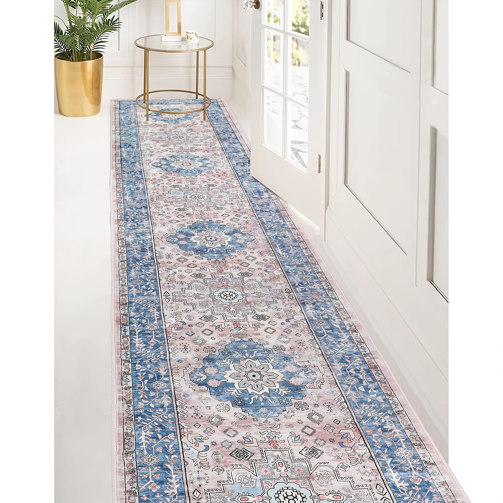 TEMU 1pc 2x6/2x8/2x10ft Ultra Soft Boho Hallway Rug, Machine Washable With Rubber Backing, Non-slip Farmhouse Rug Runners For Laundry Room Entryway,