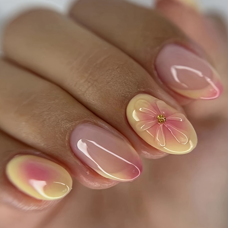 E-shop 24 Stück Einfache Reine Lichtverlauf Blumenmuster Helle Gesicht Nagelkunst Rundkopf Tragbare Rüstungsstücke Geeignet für Frauen oder zum