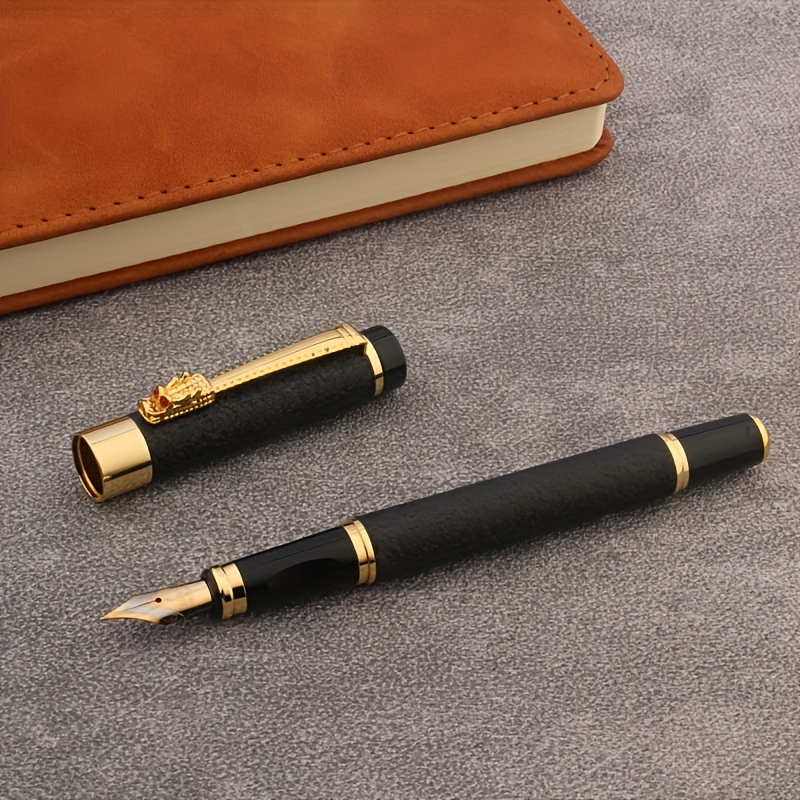 

1pc Vintage Dragon Clip Fountain Pen, Metal Body, Refillable, Medium Nib, Screw-off Cap, Elegant Writing Instrument For Office And Study