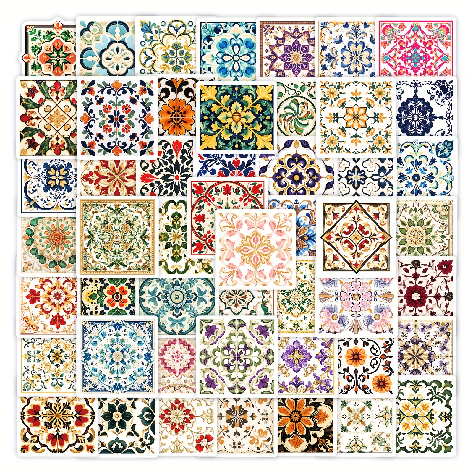 New 50pcs Vintage European-american Square Pattern Stickers Removable Unique Decor For Journals Notebooks