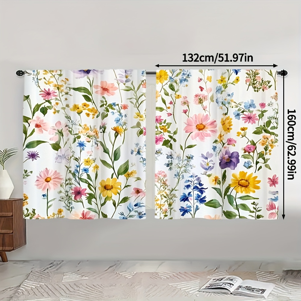 TEMU 2pcs, Rideaux Populaires Toutes , Joli Motif Floral Peint à en Aquarelle Tendres d'Été, Polyester, Adapté pour , , , à Coucher, la Décoration