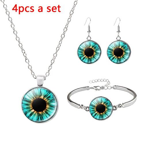 4pcs jewelry set 1 necklace 1 bracelet 1 pair of earrings blue green gradient large diameter natural and realistic invisible fashionable and trendy designed jewelry set perfect as a christmas gift