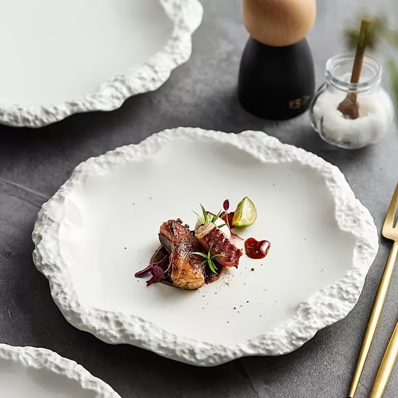 Rock-Patterned Skirt Edge Plates, Ceramic Flat Dishes for Home Use, Shallow Plates, New Hotel Tableware for 2024, Styled in an Instagram Aesthetic