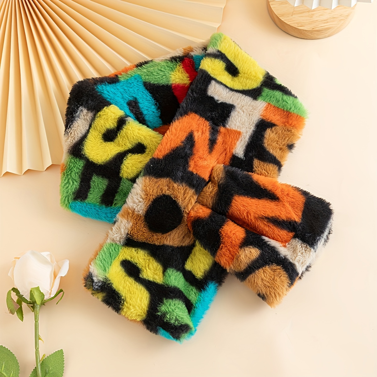 

Korean Style Plush Scarf For Women, Striped Accessory, Casual , Polyester