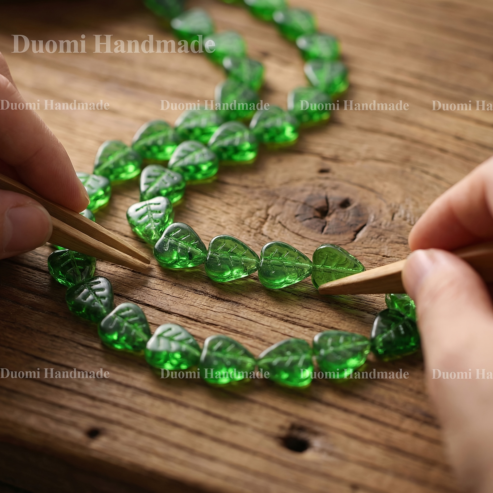 TEMU perline a foglia in vetro smaltato verde 38cm/14.96in, perline distanziali a foglia per creazione di gioielli fai da te per braccialetti e
