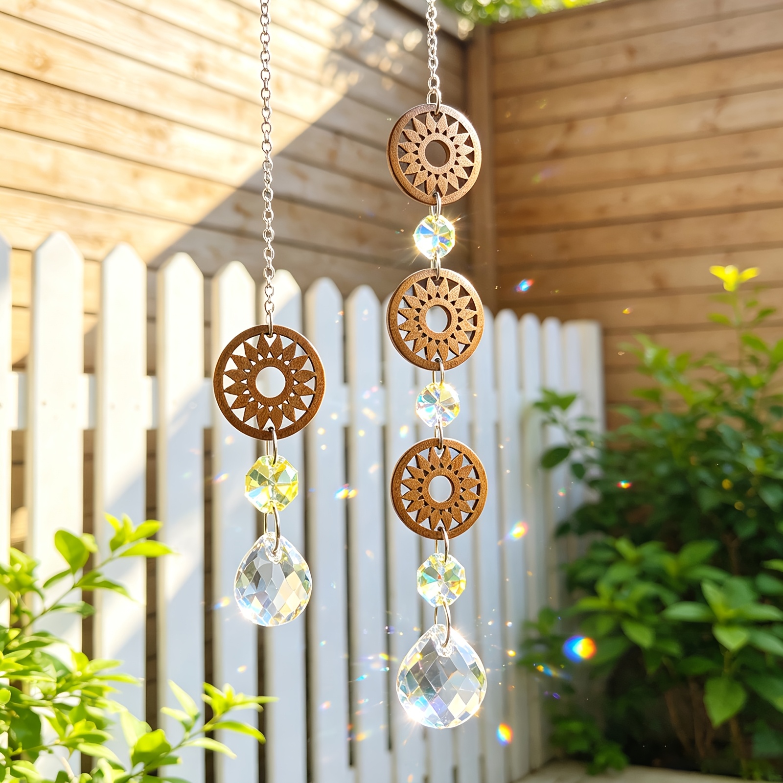 Image of Sun Hollow Wooden Suncatcher, Transparent Prism Window Hanging Ornament, Bohemian Indoor/outdoor Courtyard Wall Decor, Rustic -style Home Window Decoration For Enthusiasts, Niche Gift