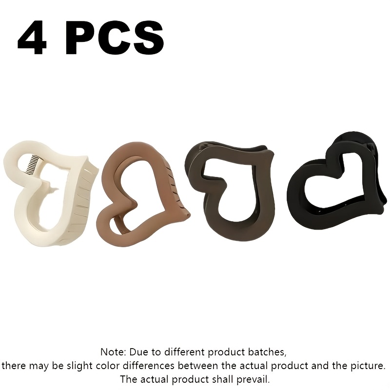 Image of 4pcs Love Heart Simple Hair Clips, Fashion Solid Color Matte Non-slip Grab Clips, Suitable For Women Thick Hair, Daily Match For Ladies And