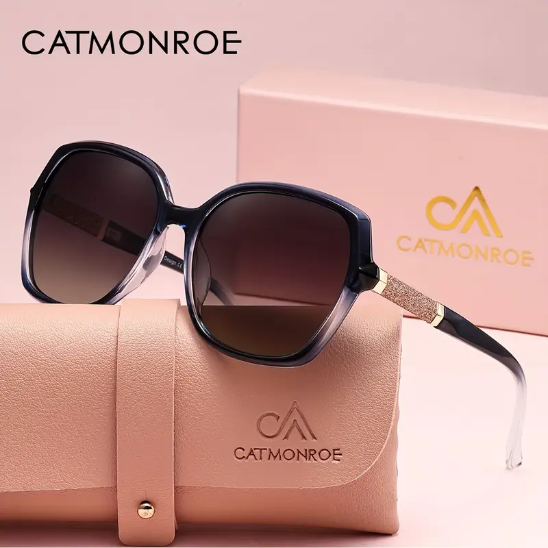 womens cat   glasses stylish gradient pc rectangular large frame comfortable durable lightweight for outdoor activities daily wear pink gift box packaging with metal hinges protective cloth perfect gift for sister wife or friend   outdoor eyewear minimalist eyewear metal hinge eyewear 0