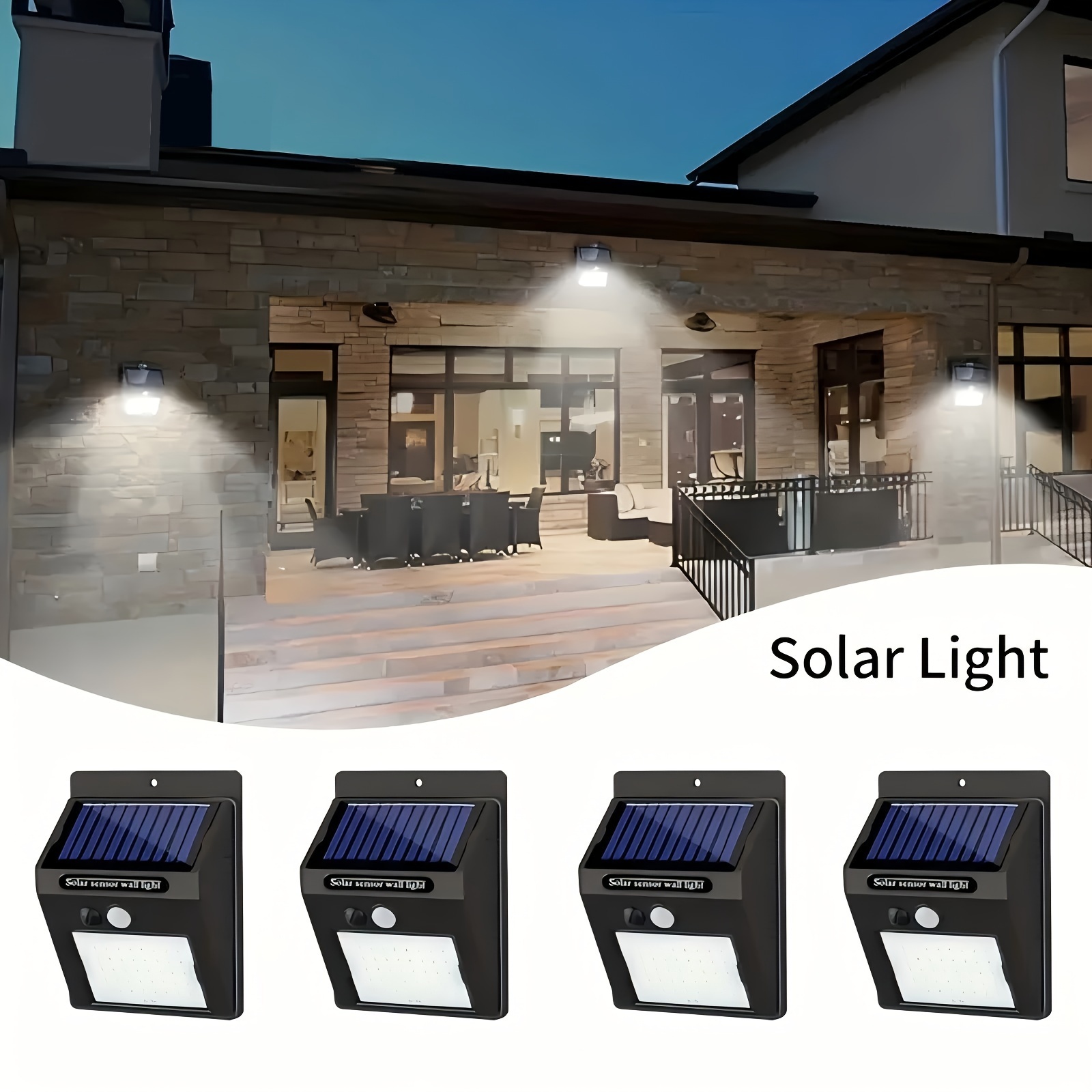 

4-pack Solar Wall Lights With Motion Sensor, Wireless Solar-powered Led , , 3 Lighting , Polished , Plastic Shade, For Gardens, Garages, Patios, Decks