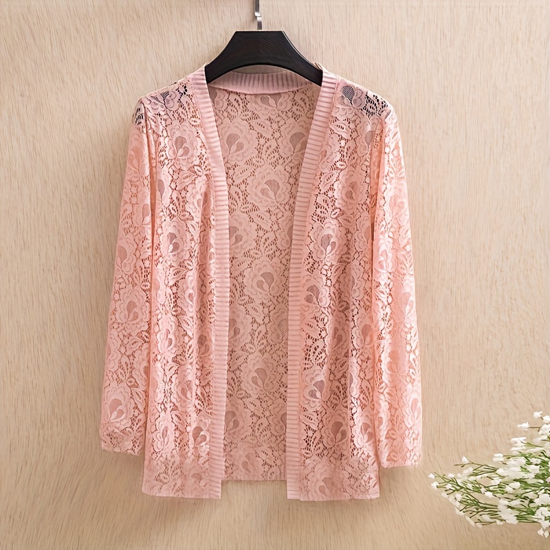 TEMU Elegant Lace Cardigan: Fall/winter Collection - Long Sleeve, Fitted Design, Hand Wash Or , Suitable For Mature Occasions, Provides Warmth, Decoration, And Wind Protection - Women' Accessory