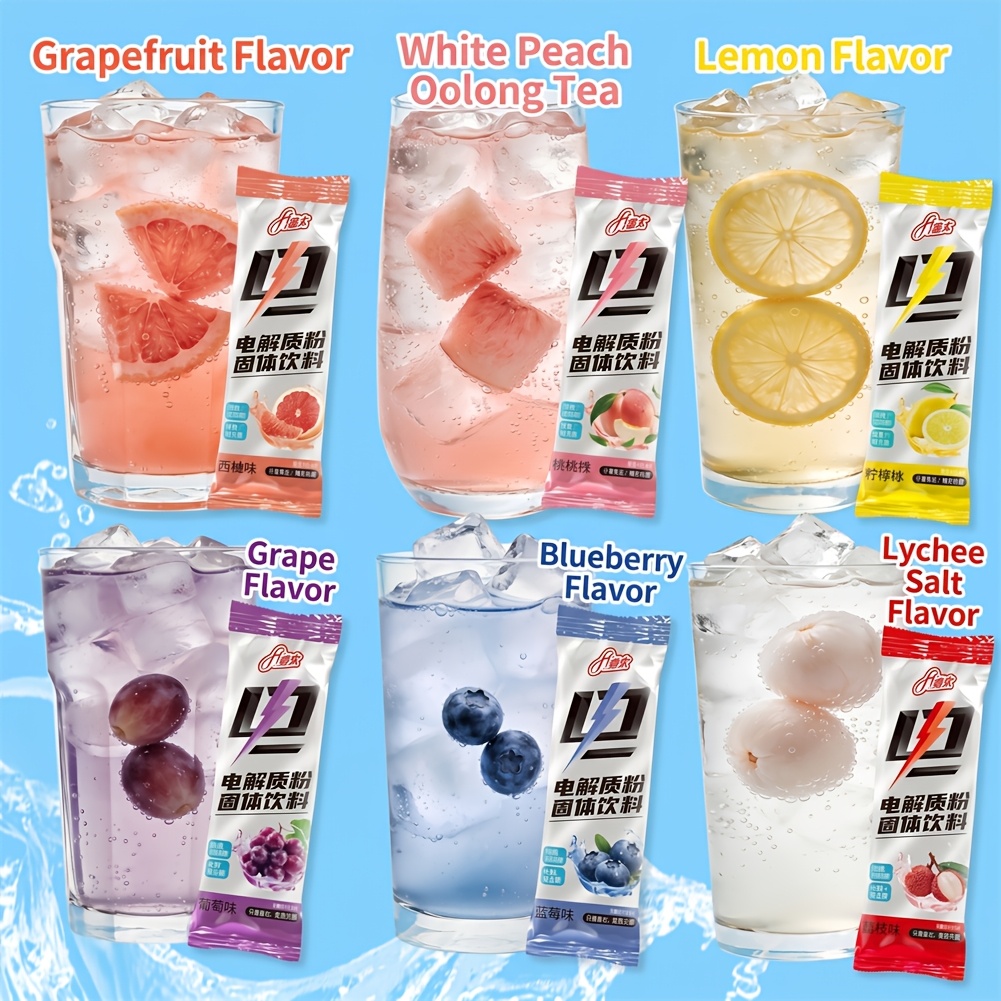60pcs Electrolyte Powder Packets, 6 Assorted Fruit Flavors Instant Drink Mix
