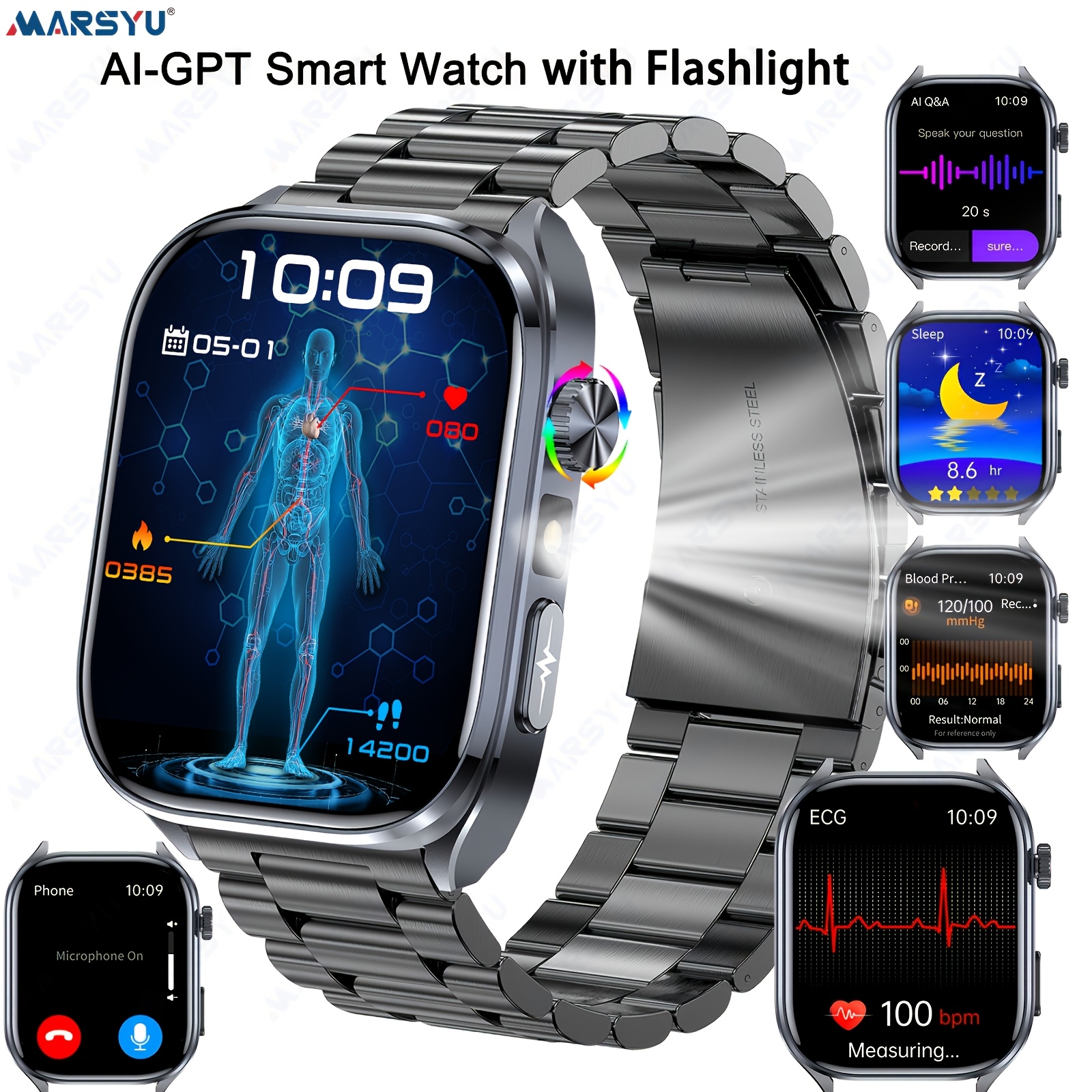 Image of 2026 Ai-gpt Smartwatch With Led Flashlight, 380mah Long-last Battery, Bt 5.4 Call, Multi-sport , , Sos, Menstrual Tracking, Weather Forecast, Fitness Watch For & Ios, Best Gift For Family